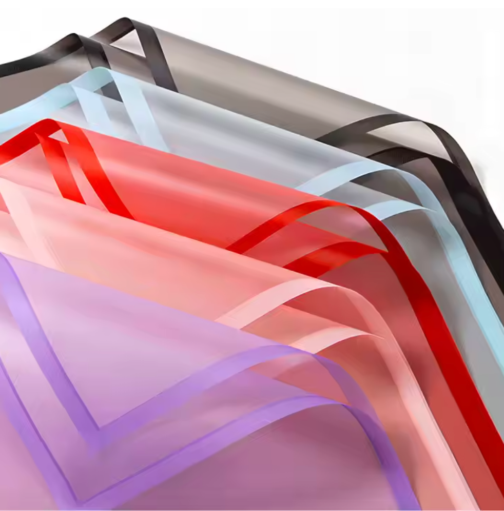 Transparent Floral Wrapping Paper with Solid Color Edge | Premium Flower Bouquet Wrap