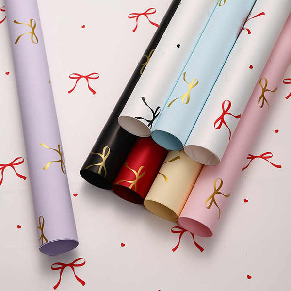 Thin Ribbon Bow Floral Wrapping Paper | Premium Waterproof Flower Bouquet Wrap