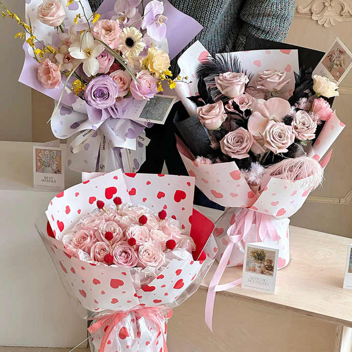 Colored Heart Floral Wrapping Paper