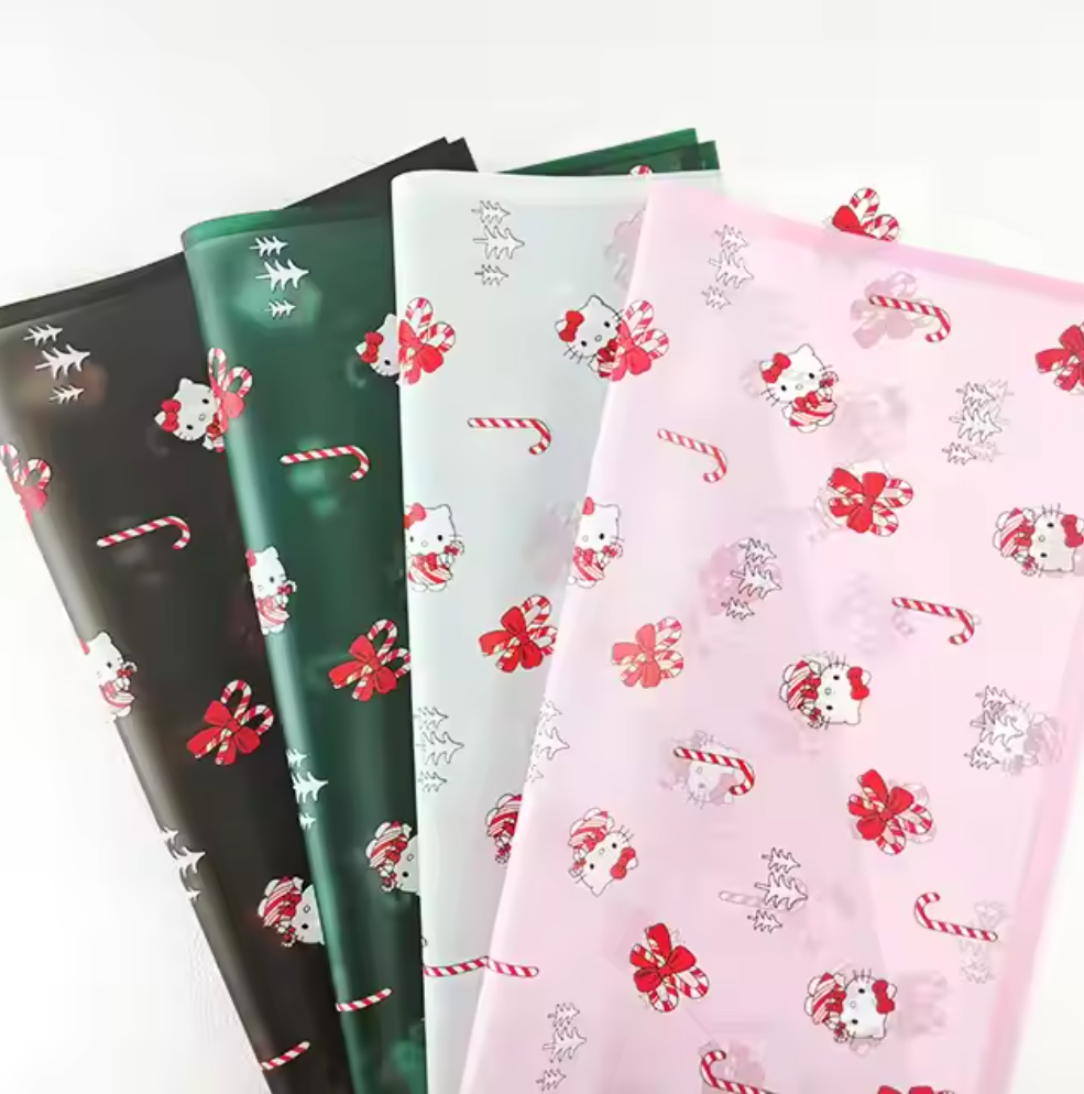 Candy Cane Hello Kitty Floral Wrapping Paper