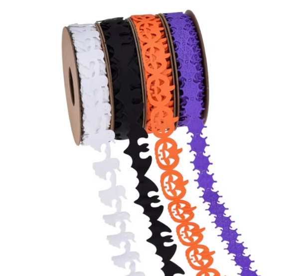 Halloween Figure Cutout Ribbon | Decorative Halloween Floral Ribbon for Bouquets