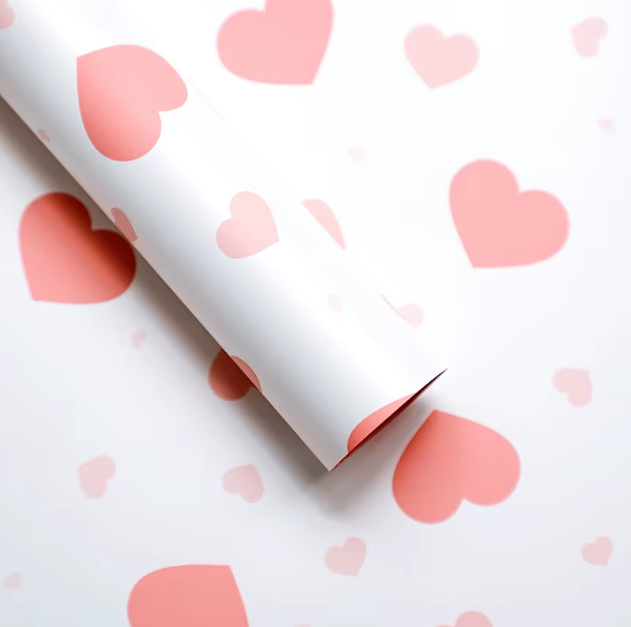 Colored Heart Floral Wrapping Paper