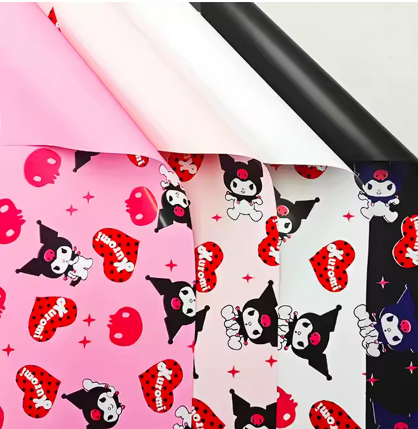 Kuromi Heart Flower Wrapping Paper | Waterproof Floral Bouquet Wrap